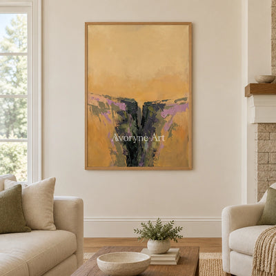 Pale Reverberation textured landscape wall art with a wood frame in a villa living space
