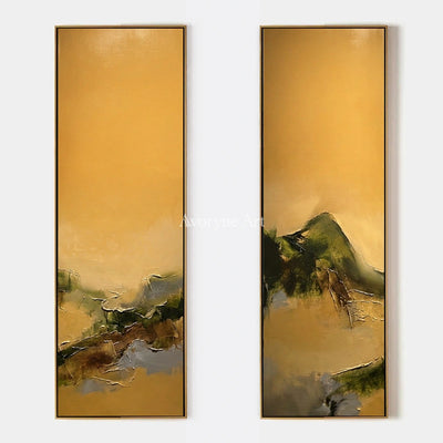 Pale Drift, hand-painted textured landscape diptych by Isabelle Marchand