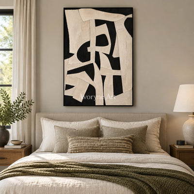 Obsidian Drift: Textured Monochrome Abstract Wall Art — bedroom black