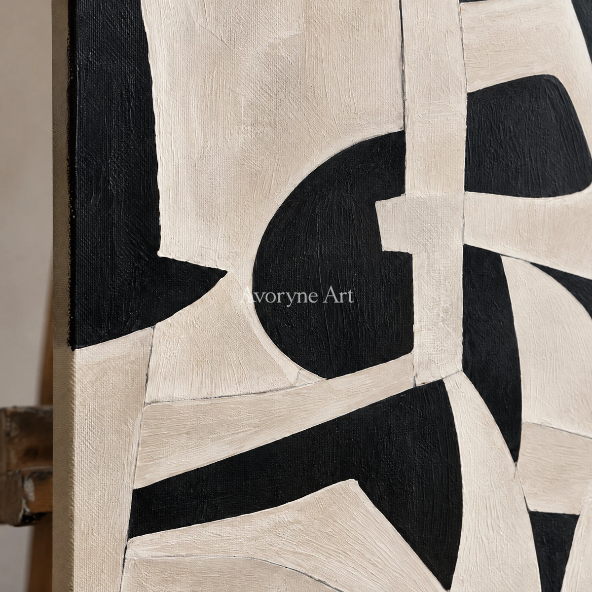 Obsidian Drift: Textured Monochrome Abstract Wall Art — detail easel