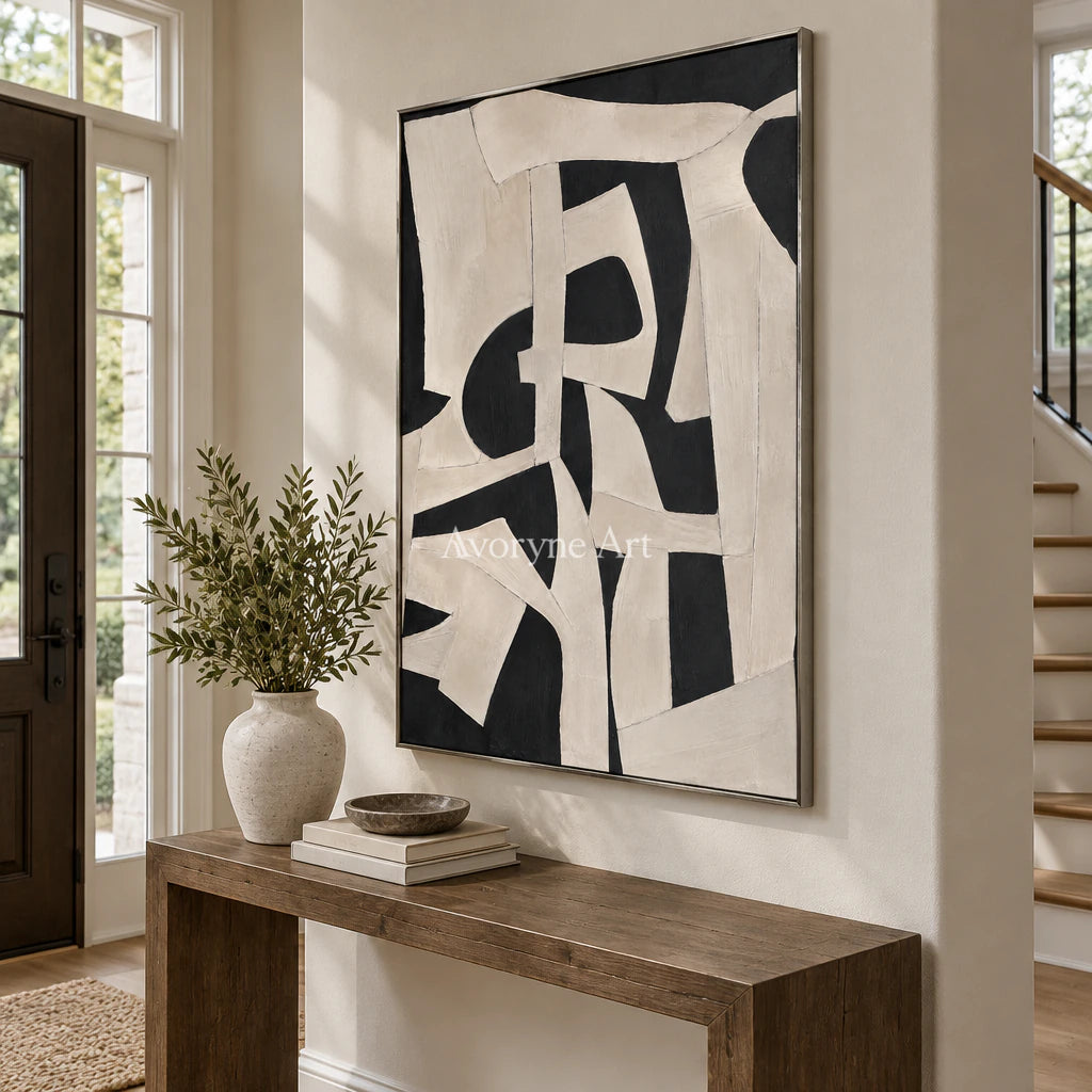 Obsidian Drift: Textured Monochrome Abstract Wall Art — entry silver