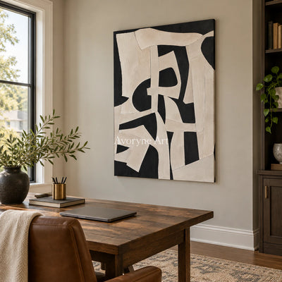 Obsidian Drift: Textured Monochrome Abstract Wall Art — office frameless