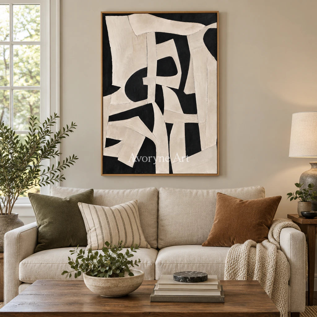 Obsidian Drift: Textured Monochrome Abstract Wall Art — villa wood