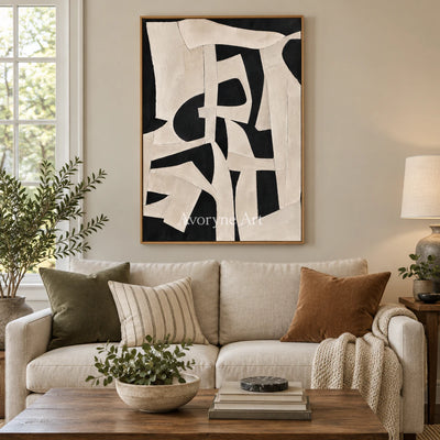 Obsidian Drift: Textured Monochrome Abstract Wall Art — villa wood