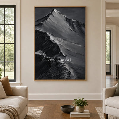 Slate Summits: Textured Monochrome Mountain Art — villa wood