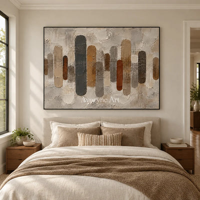 Rounded Measure: Textured Neutral Geometric Art — bedroom black