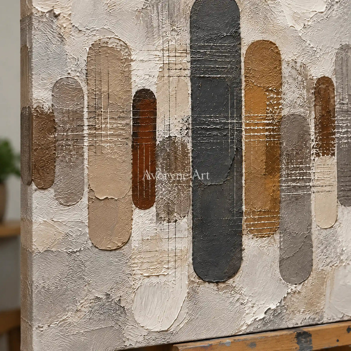 Rounded Measure: Textured Neutral Geometric Art — detail easel