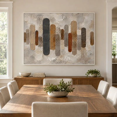 Rounded Measure: Textured Neutral Geometric Art — dining white