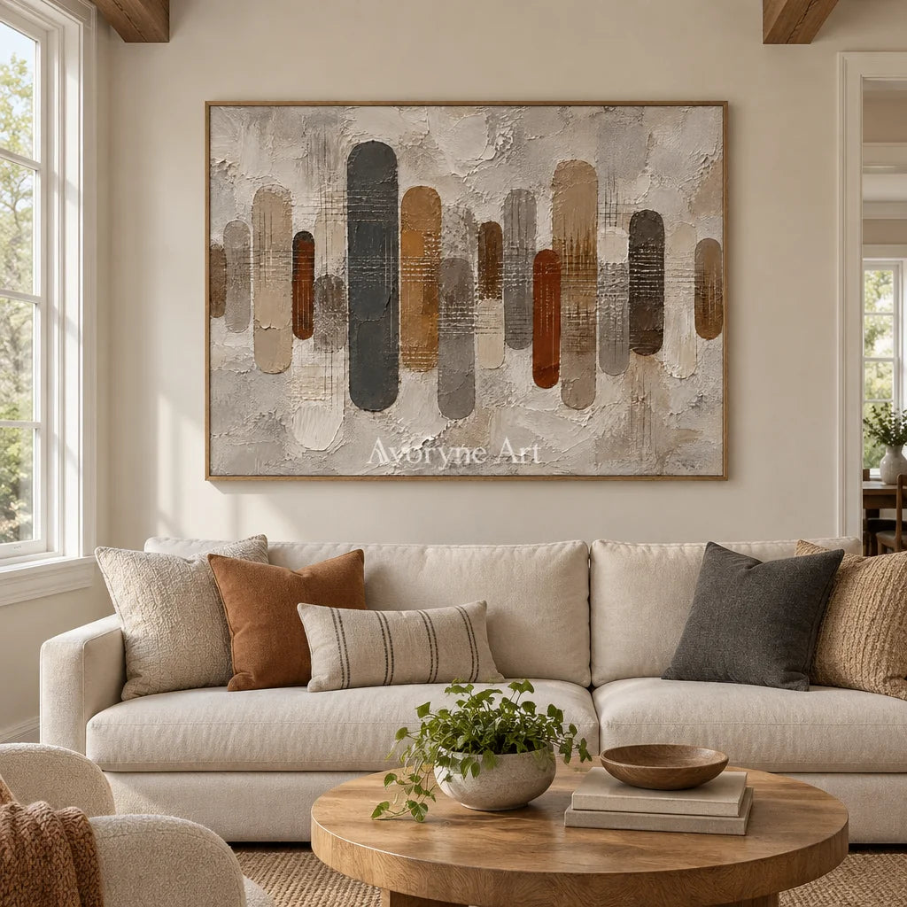 Rounded Measure: Textured Neutral Geometric Art — villa wood