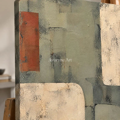 Sage Intervals: Textured Neutral Geometric Art — detail easel