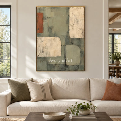 Sage Intervals: Textured Neutral Geometric Art — living gold