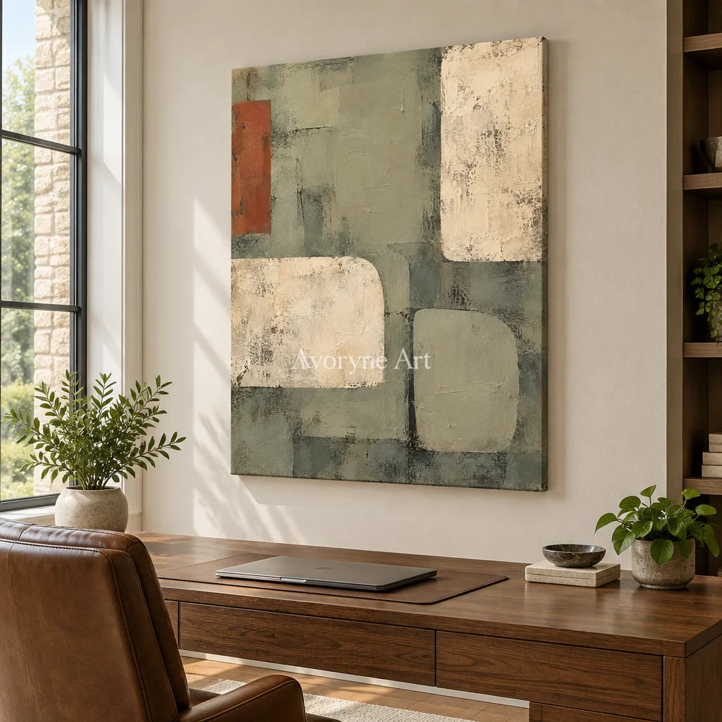Sage Intervals: Textured Neutral Geometric Art — office frameless