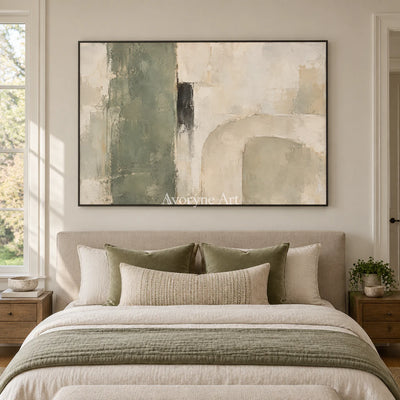 Sage Threshold: Textured Neutral Geometric Wall Art — bedroom black