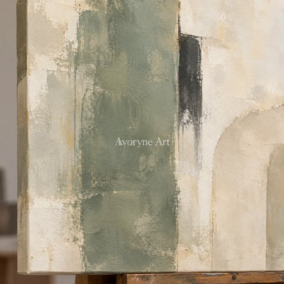 Sage Threshold: Textured Neutral Geometric Wall Art — detail easel