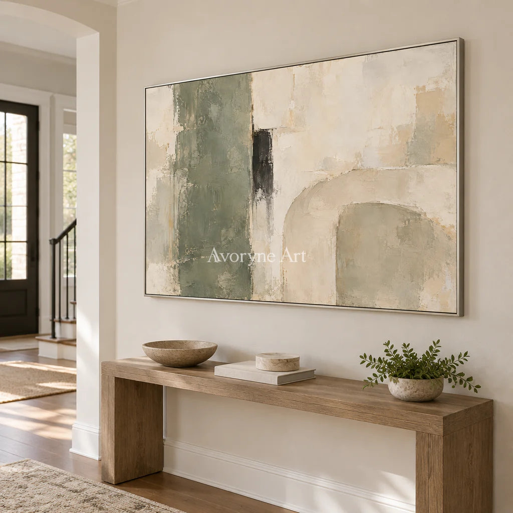 Sage Threshold: Textured Neutral Geometric Wall Art — entry silver