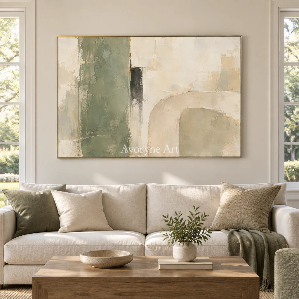Sage Threshold: Textured Neutral Geometric Wall Art — living gold