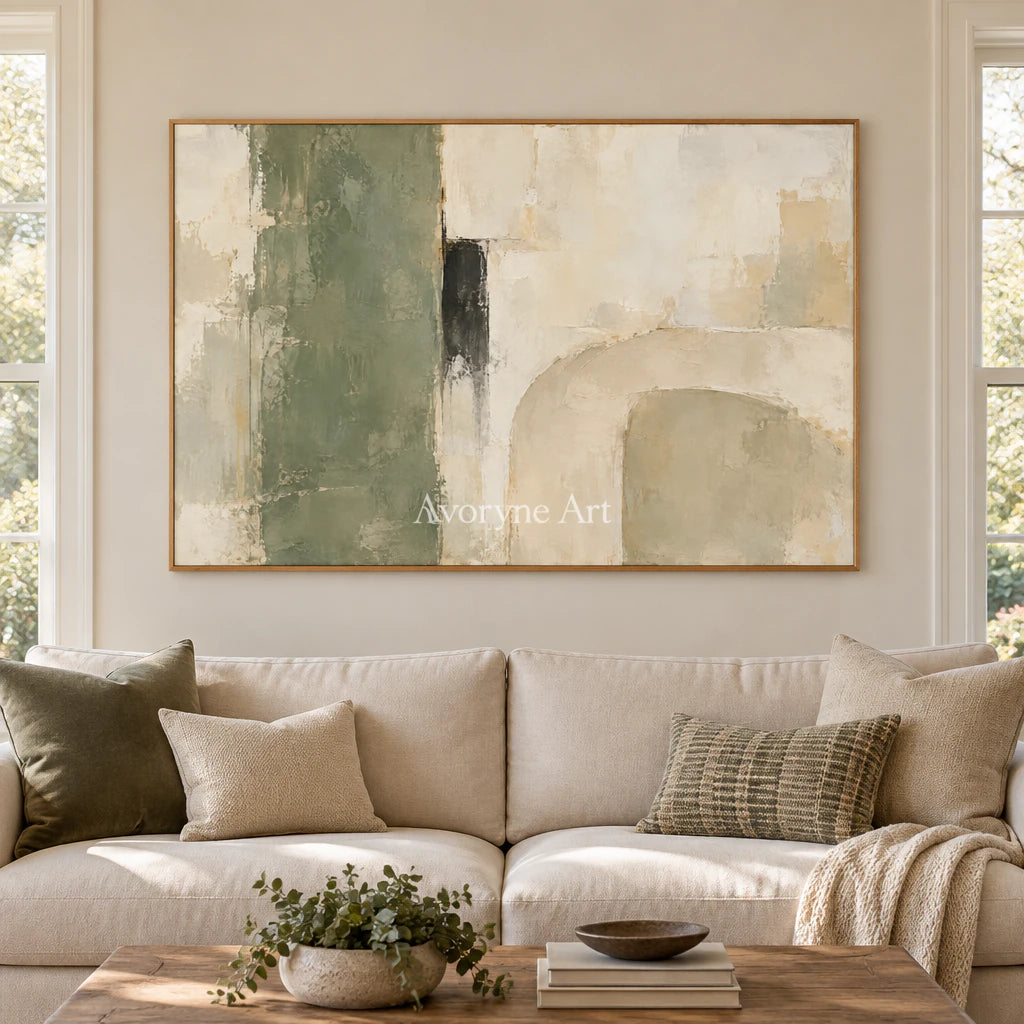 Sage Threshold: Textured Neutral Geometric Wall Art — villa wood