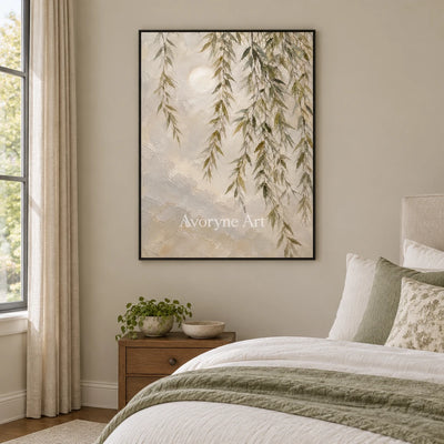 Willow Hush: Textured Neutral Willow Landscape Art — bedroom black