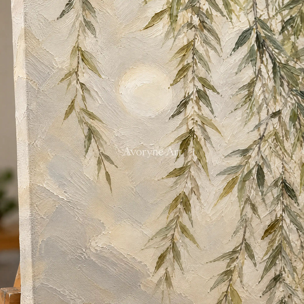 Willow Hush: Textured Neutral Willow Landscape Art — detail easel