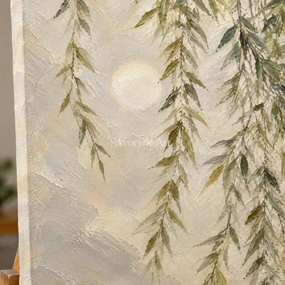 Willow Hush: Textured Neutral Willow Landscape Art — detail easel