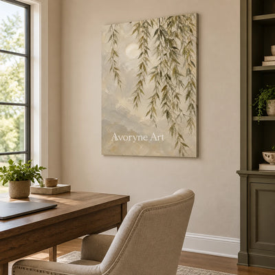 Willow Hush: Textured Neutral Willow Landscape Art — office frameless