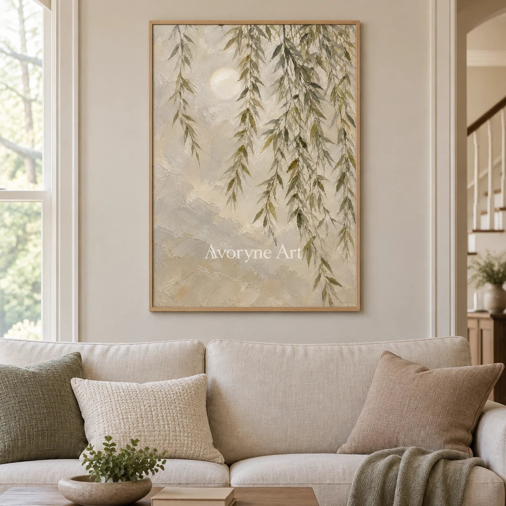 Willow Hush: Textured Neutral Willow Landscape Art — villa wood