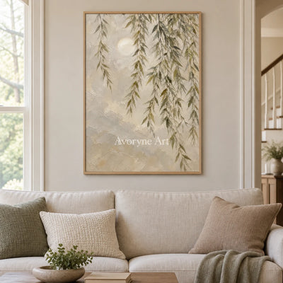 Willow Hush: Textured Neutral Willow Landscape Art — villa wood
