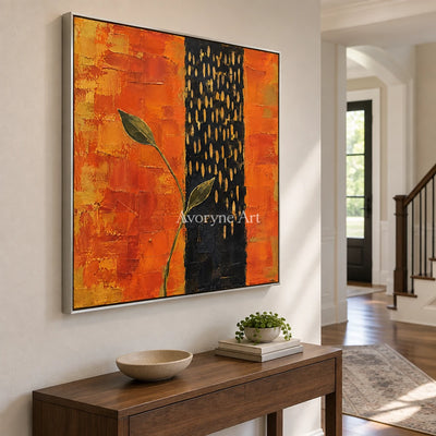 Ember Sprig: Textured Orange Botanical Abstract Art — entry silver