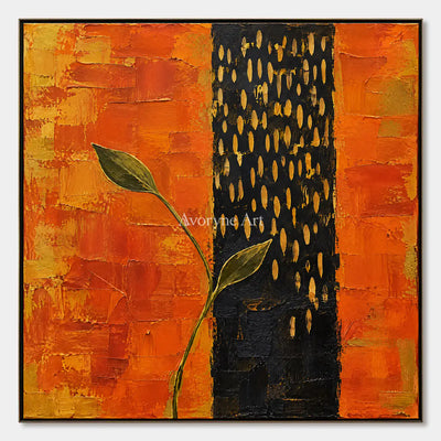Ember Sprig: Textured Orange Botanical Abstract Art — primary