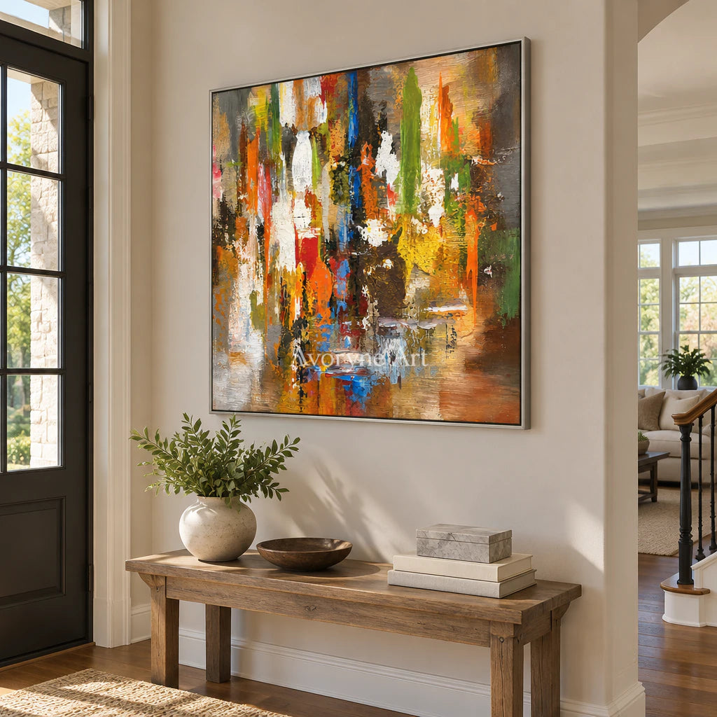 Autumn Pulse: Textured Orange Color Abstract Wall Art — entry silver