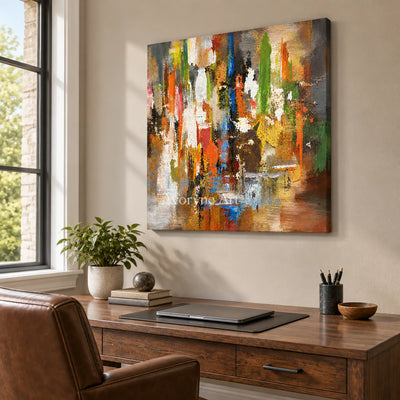 Autumn Pulse: Textured Orange Color Abstract Wall Art — office frameless