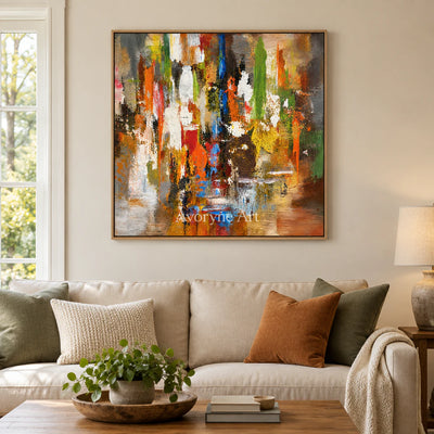 Autumn Pulse: Textured Orange Color Abstract Wall Art — villa wood