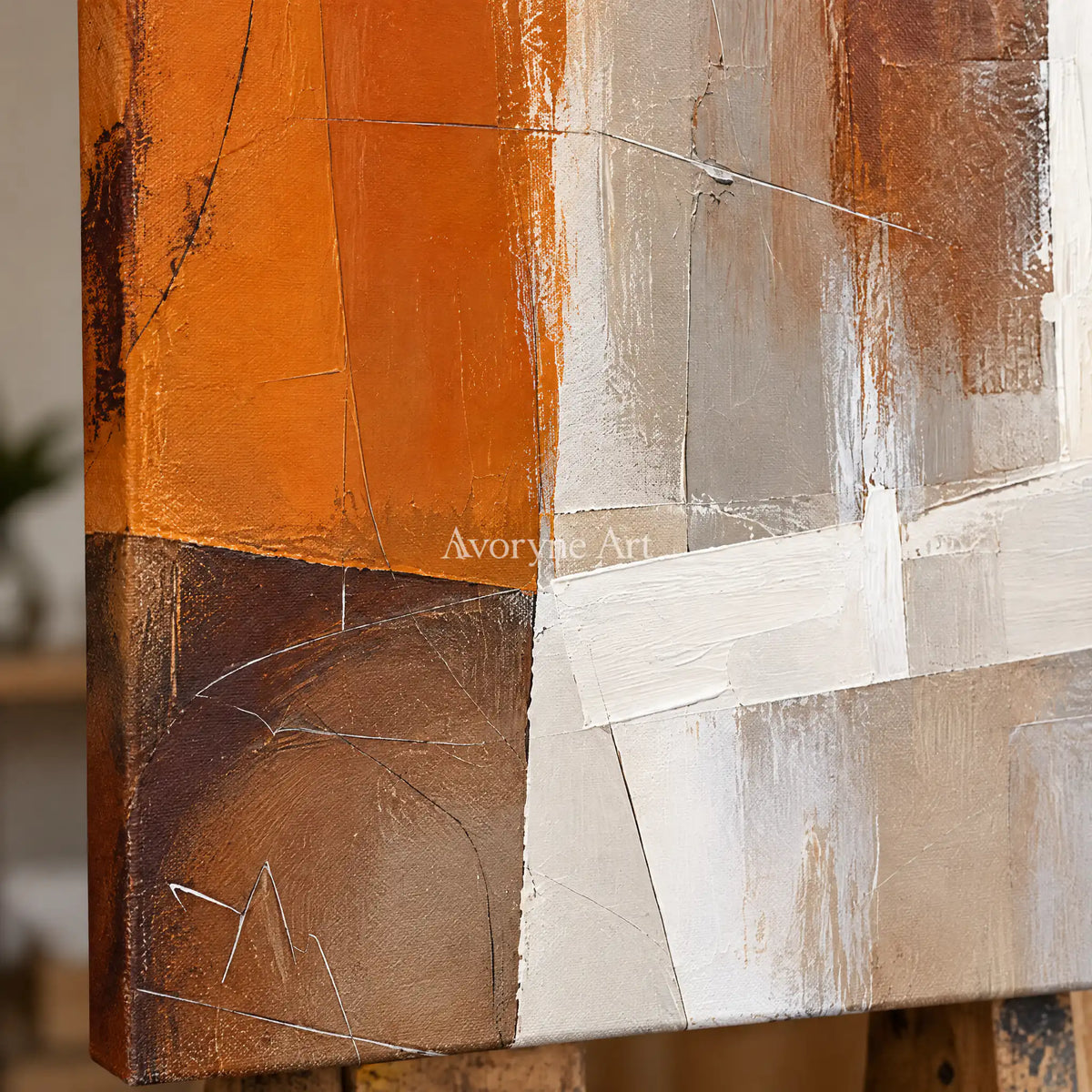 Ochre Planes: Textured Orange Geometric Abstract Art — detail easel