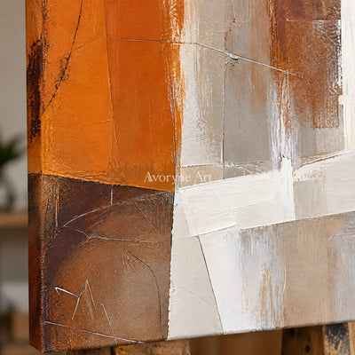 Ochre Planes: Textured Orange Geometric Abstract Art — detail easel