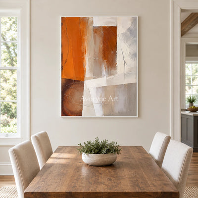 Ochre Planes: Textured Orange Geometric Abstract Art — dining white