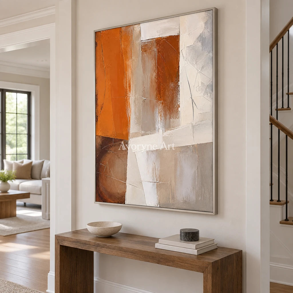Ochre Planes: Textured Orange Geometric Abstract Art — entry silver