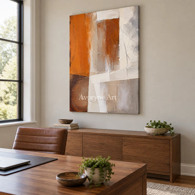 Ochre Planes: Textured Orange Geometric Abstract Art — office frameless