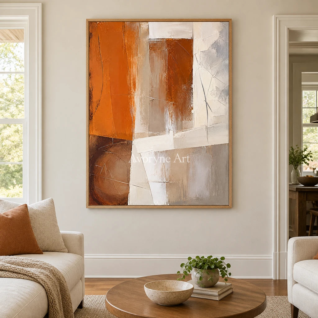 Ochre Planes: Textured Orange Geometric Abstract Art — villa wood