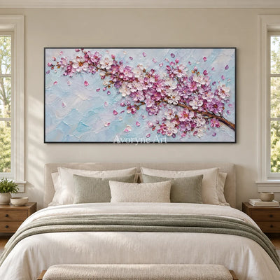Blossom Span: Textured Panoramic Floral Art — bedroom black