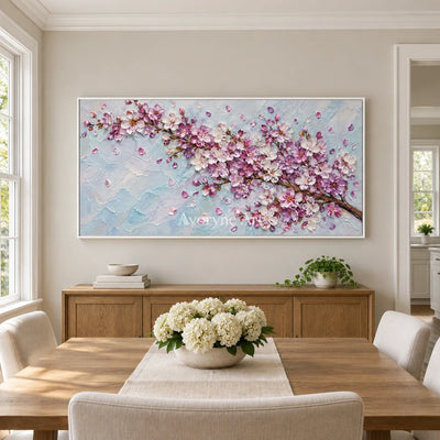 Blossom Span: Textured Panoramic Floral Art — dining white