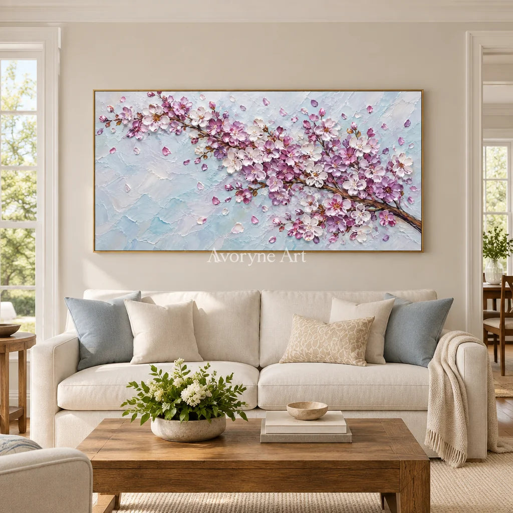 Blossom Span: Textured Panoramic Floral Art — living gold