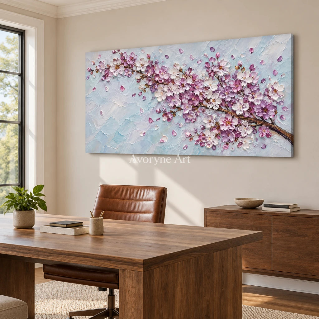 Blossom Span: Textured Panoramic Floral Art — office frameless