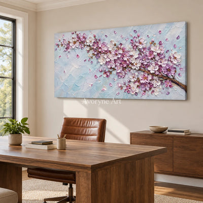 Blossom Span: Textured Panoramic Floral Art — office frameless