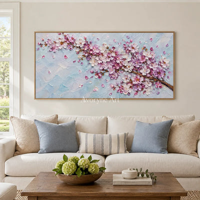 Blossom Span: Textured Panoramic Floral Art — villa wood