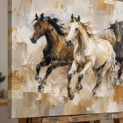 Open Gallop: Textured Panoramic Horse Art — detail easel
