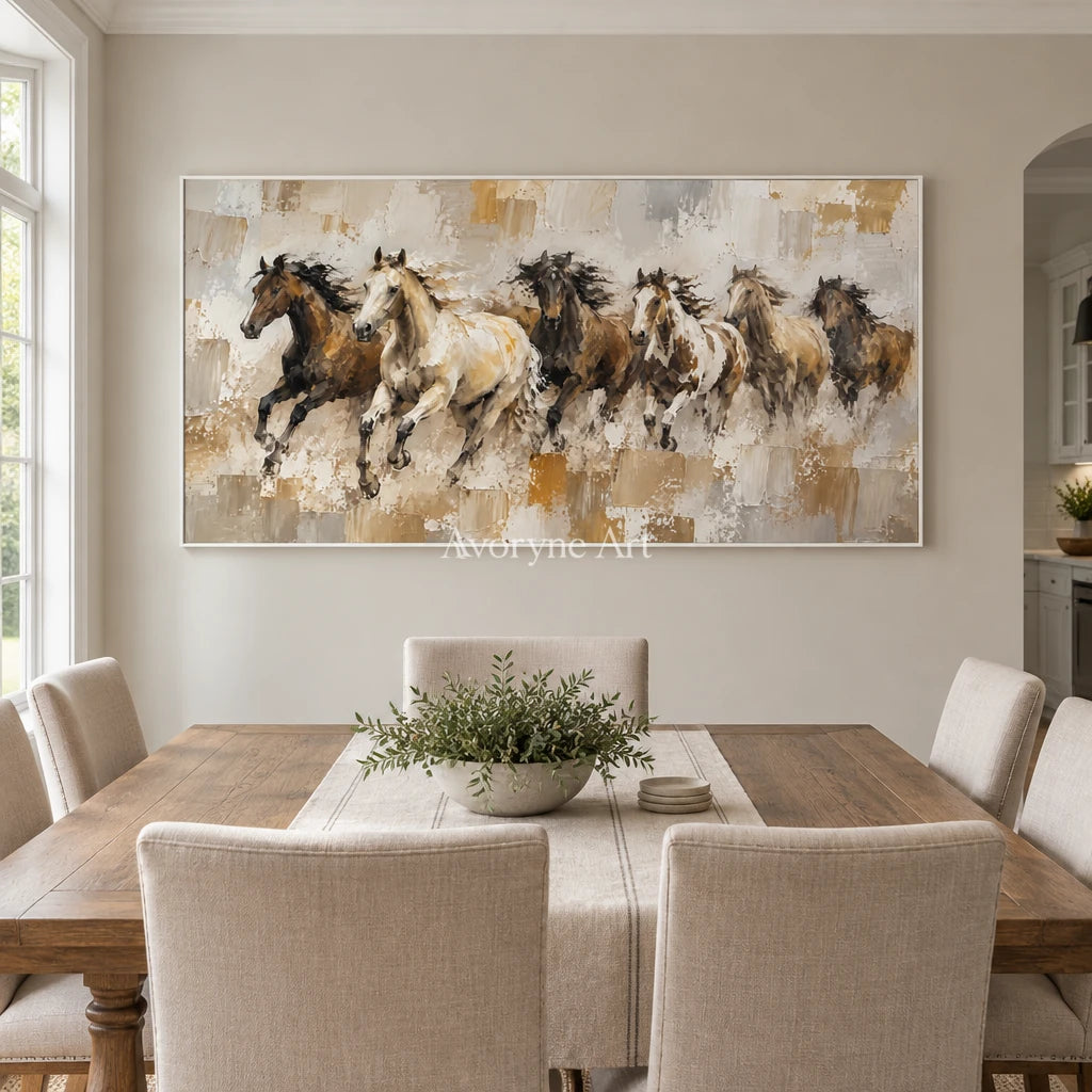 Open Gallop: Textured Panoramic Horse Art — dining white
