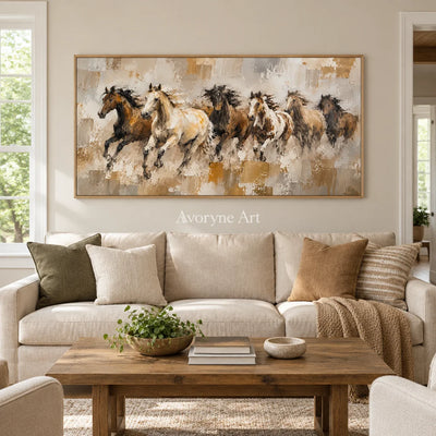 Open Gallop: Textured Panoramic Horse Art — villa wood