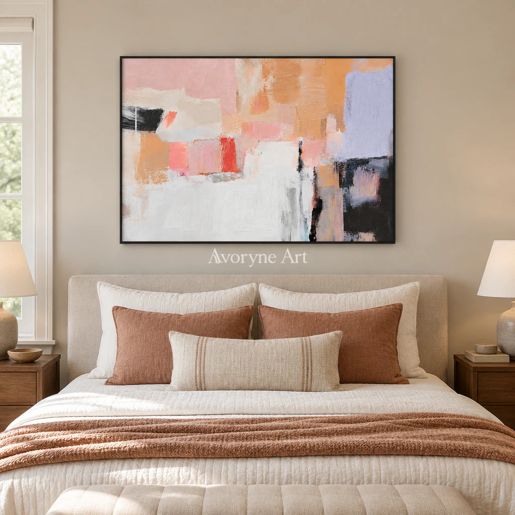 Peach Fragments: Textured Pastel Abstract Wall Art — bedroom black