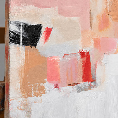 Peach Fragments: Textured Pastel Abstract Wall Art — detail easel