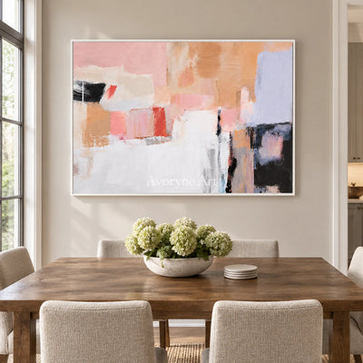 Peach Fragments: Textured Pastel Abstract Wall Art — dining white